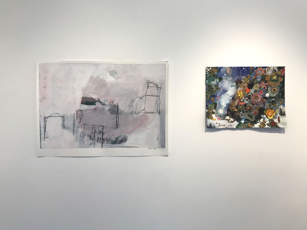 "Storylines: Works on Paper by Sally Gil & Jimmie James," installation view. "Storylines: Works on Paper by Sally Gil & Jimmie James," installation view.