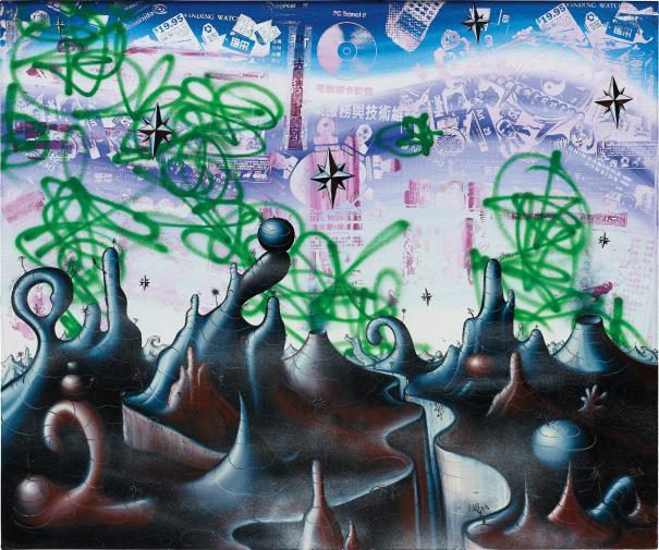 Kenny Scharf, ‘Sinoscapia’, 2006, Mixed Media, Oil , acrylic, enamel and silkscreen ink on linen, Rosenfeld Gallery LLC