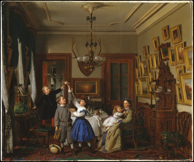 Seymour Joseph Guy, ‘The Contest for the Bouquet: The Family of Robert Gordon in Their New York Dining-Room’, 1866, The Metropolitan Museum of Art