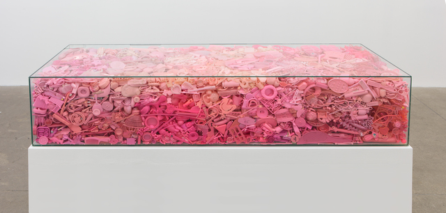 Portia Munson, ‘Her Coffin’, 2016, Sculpture, Found plastic, tempered glass, and recycled wood table, P.P.O.W