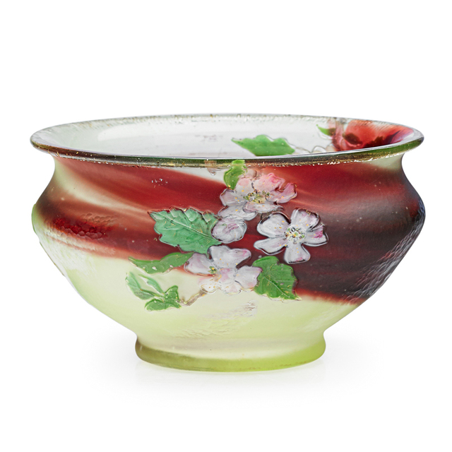 Verrerie D'Art De Lorraine, ‘Bowl With Cherry Blossoms, France’, 1890s, Rago/Wright