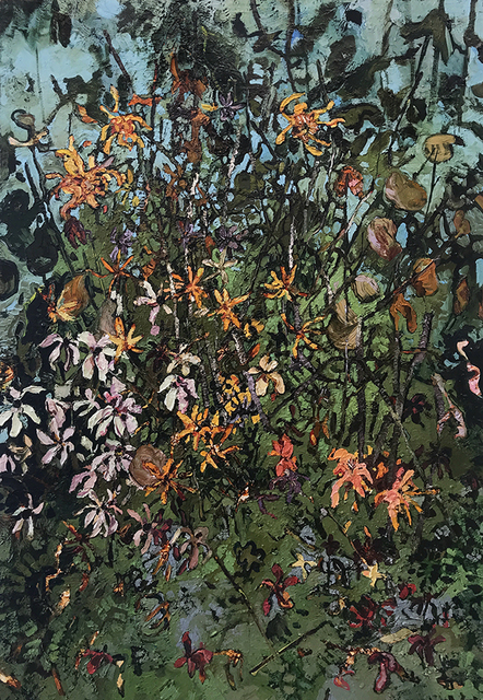 Rebecca Saylor Sack, ‘Zinnias ’, 2018, Painting, Oil on panel, J. Cacciola Gallery
