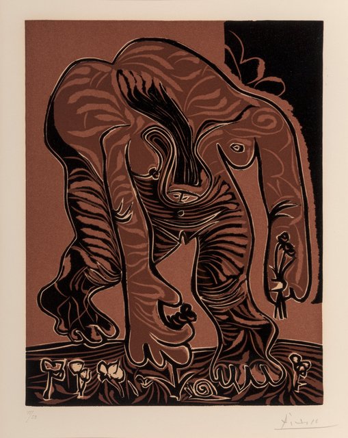 Pablo Picasso, ‘Femme nue cueillant des fleurs’, 1962, Print, Linocut in colors on Arches paper, final state, Heritage Auctions
