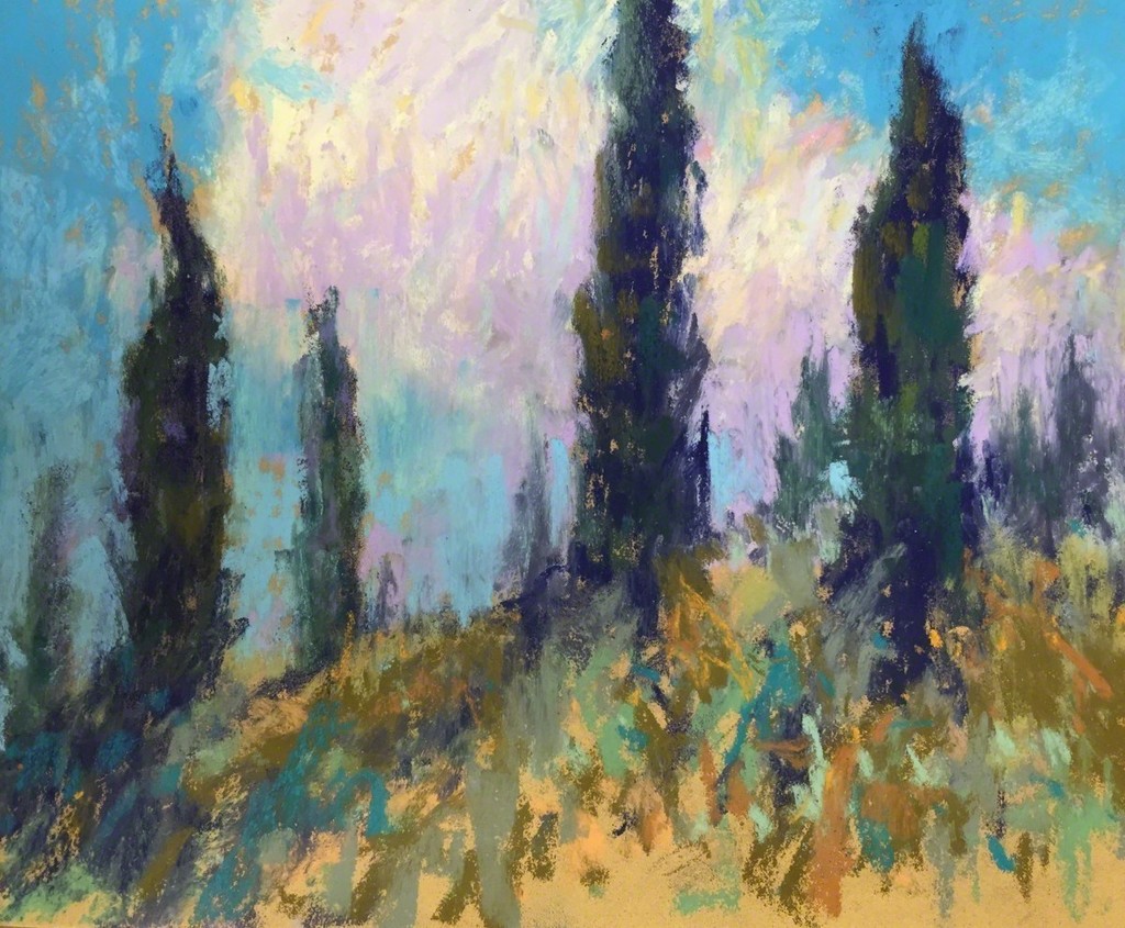 "Standing Gaurd," Pastel on paper, 8 x 10.
"The cypress trees always draw me to them. They stand guard on the hills overlooking the fields and villas in the valleys." -Linda Richichi "Standing Gaurd," Pastel on paper, 8 x 10.
"The cypress trees always draw me to them. They stand guard on the hills overlooking the fields and villas in the valleys." -Linda Richichi