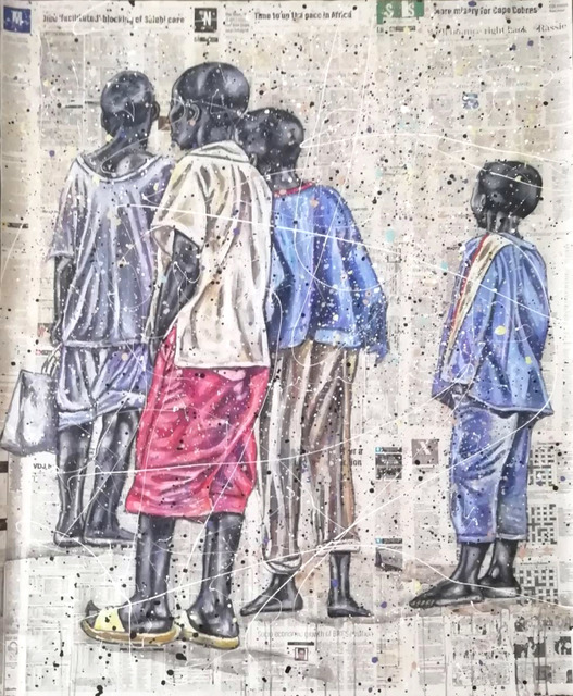Andrew Ntshabele, ‘Signs in the sky V’, 2020, Mixed Media, Acrylic on newspaper (pasted on canvas), ARTsouthAFRICA