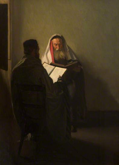 William Rothenstein, ‘Corner of the Talmudic School’, 1904, Painting, Oil on canvas, Ben Uri Gallery and Museum