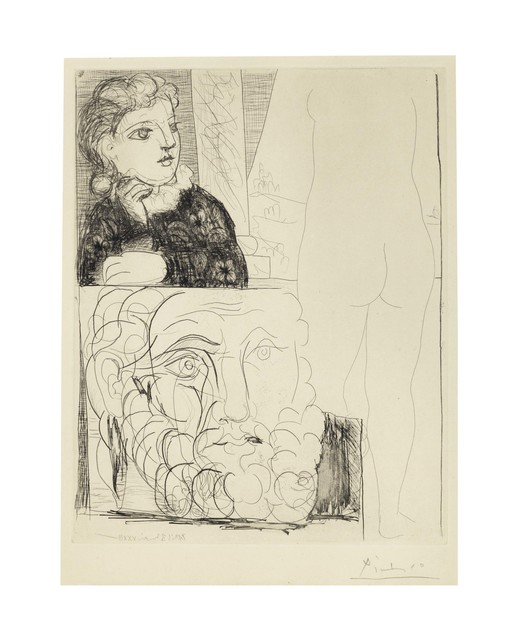 Pablo Picasso, ‘Femme accoudée, sculpture de dos et tête barbue, from La Suite Vollard’, 1933, Christie's
