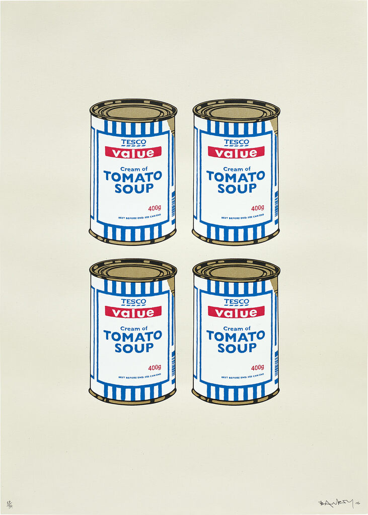 Banksy - 4 Soup Cans (Gold on Cream)