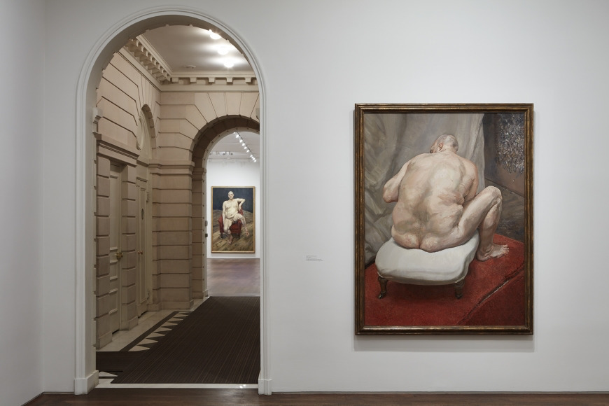 Left to right:
Sleeping by the Lion Carpet, 1995-96
Oil on canvas
89 x 48 inches
The Lewis Collection
Irish Woman on a Bed, 2003-04⠀
Oil on canvas⠀
40 x 60 1/8 inches (101.6 x 152.7 cm)⠀
Private Collection⠀
Sunny Morning—Eight Legs, 1997⠀
Oil on canvas⠀
92 1/8 x 52 inches (234 x 132.1 cm)⠀
The Art Institute of Chicago; Joseph Winterbotham Collection (1997.561)⠀
Photo by Kent Pell. Art © The Lucian Freud Archive / Bridgeman Images. Left to right:
Sleeping by the Lion Carpet, 1995-96
Oil on canvas
89 x 48 inches
The Lewis Collection
Irish Woman on a Bed, 2003-04⠀
Oil on canvas⠀
40 x 60 1/8 inches (101.6 x 152.7 cm)⠀
Private Collection⠀
Sunny Morning—Eight Legs, 1997⠀
Oil on canvas⠀
92 1/8 x 52 inches (234 x 132.1 cm)⠀
The Art Institute of Chicago; Joseph Winterbotham Collection (1997.561)⠀
Photo by Kent Pell. Art © The Lucian Freud Archive / Bridgeman Images.