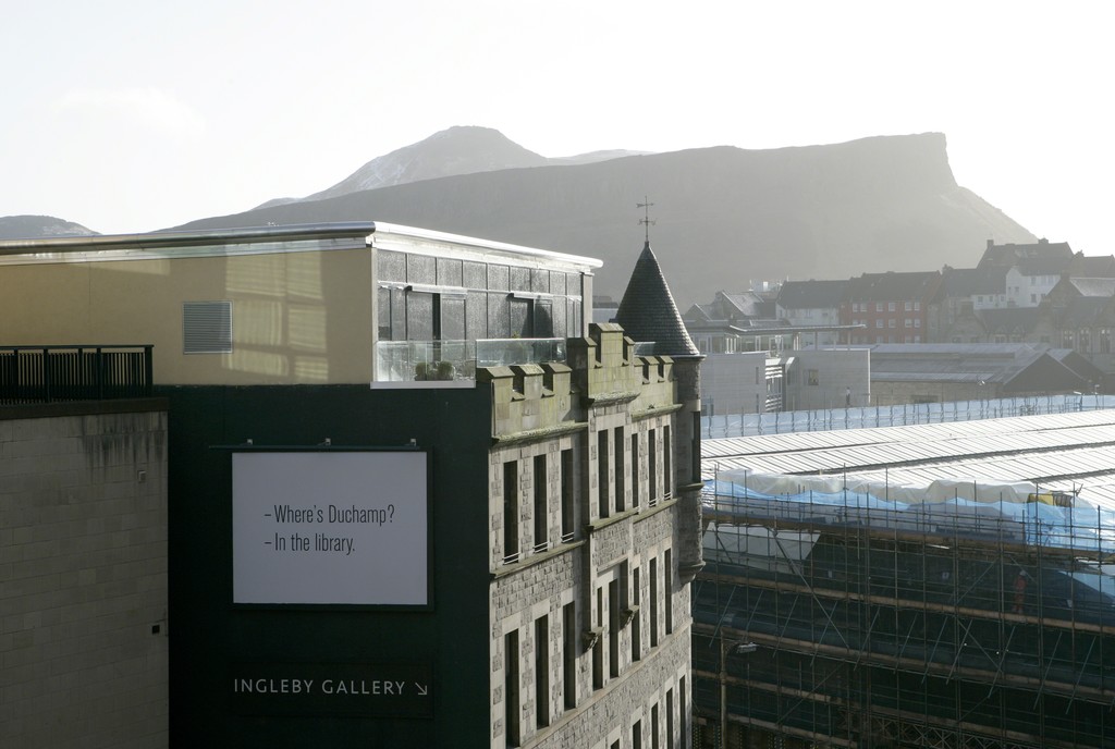 Installation view of Bethan Huws
‘Where's Duchamp?’, 2011
13.3ft x 10ft billboard installation
1 February 2011 - 27 April 2011 Installation view of Bethan Huws
‘Where's Duchamp?’, 2011
13.3ft x 10ft billboard installation
1 February 2011 - 27 April 2011