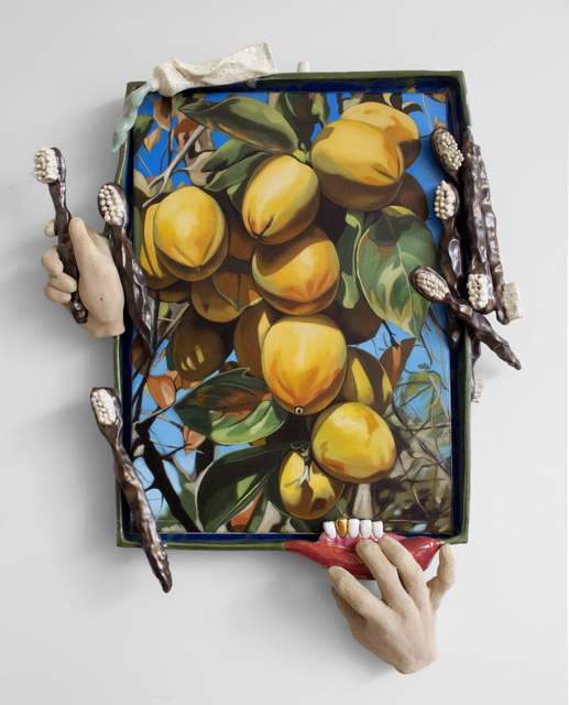 Stephanie Temma Hier, ‘Mouth Breather’, 2020, Painting, Oil on linen, glazed stoneware, gold leaf, Arsenal Contemporary Art New York