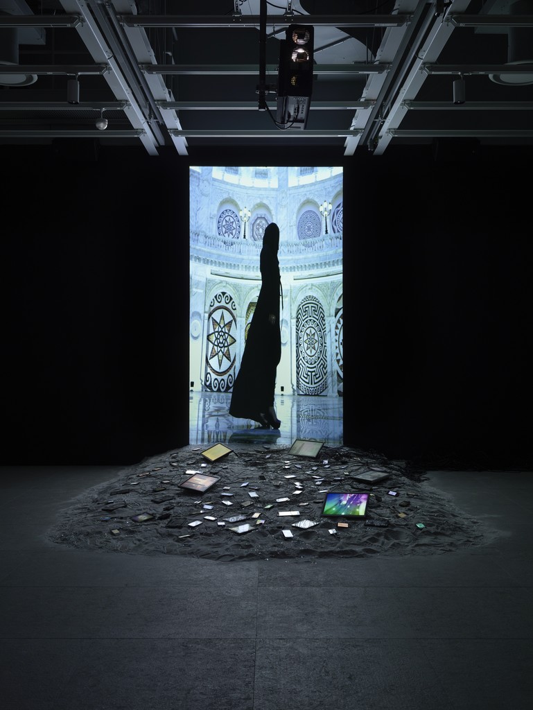 Black Friday, 2016, and The Litany, 2016 by Sophia Al-Maria. Installation view: Sophia Al-Maria: Black Friday (July 26-October 31, 2016). Collection of the artist; courtesy Anna Lena Films, Paris and The Third Line, Dubai. Whitney Museum of American Art; New York. Photograph by Ron Amstutz
Black Friday, 2016, and The Litany, 2016 by Sophia Al-Maria. Installation view: Sophia Al-Maria: Black Friday (July 26-October 31, 2016). Collection of the artist; courtesy Anna Lena Films, Paris and The Third Line, Dubai. Whitney Museum of American Art; New York. Photograph by Ron Amstutz