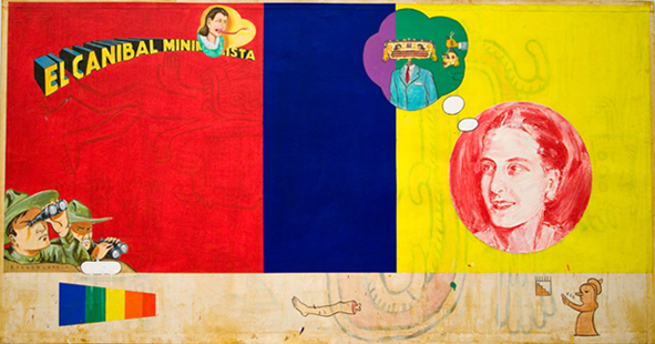 Enrique Chagoya, ‘The Minimalist Cannibal (El Canibal Minimalista)’, 1999-2006, Painting, Mixed media on Amate paper laid on linen, Collectors Contemporary