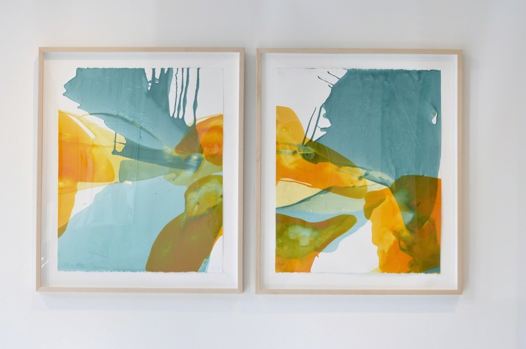 "Turquoise Storm" diptych, encaustic and color pigment on paper, framed, 2017, 30.5x36.25" "Turquoise Storm" diptych, encaustic and color pigment on paper, framed, 2017, 30.5x36.25"