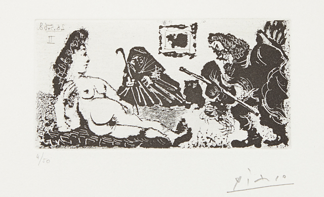 Pablo Picasso, ‘Vieux beau saluant très bas une pupille de la Célestine (Old Man Bowing to Celestine's Pupil), plate 113 from La série 347’, 1968, Phillips