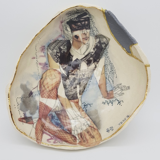 Yurim Gough, ‘ADIDAS MAN’, 2019, Sculpture, Life drawing on stoneware with ceramic pencil, transfers, gold, 3D-printed part, Paradigm Gallery + Studio
