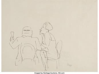 Couple Drinking at Café and Seated Woman (double-sided work)