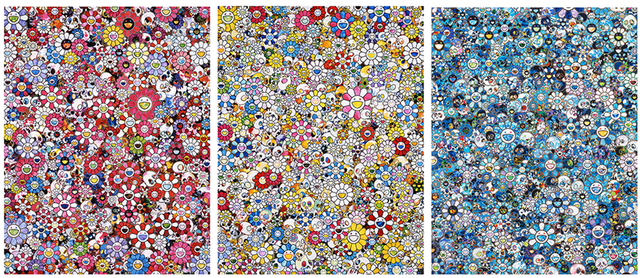 Takashi Murakami, ‘Skulls & Flowers Tryptych’, ca. 2020, Print, Off-set print with silver, Ransom Art