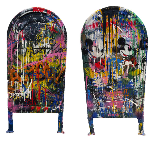 Mr. Brainwash, ‘Mailbox’, 2020, Sculpture, Stencil and Mixed Media on Metal Mailbox, Contessa Gallery
