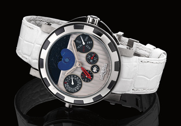 A very fine and rare limited edition white gold, titanium and black ceramic wristwatch with perpetual calendar, dual time, moon phases and presentation box, numbered 2 of a limited edition of 99 pieces