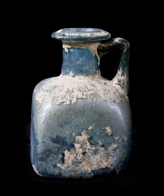 Unknown Roman, ‘Quadrangular Incrusted Roman Blue/Green Glass Jar’, Muzeion Gallery