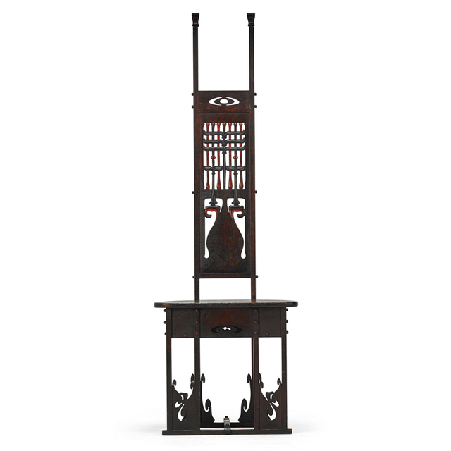 Charles Rohlfs, ‘Rare And Exceptional Carved And Cut-Out Tall-Back Hall Chair, Buffalo, NY’, 1900, Rago/Wright