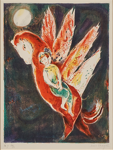Marc Chagall, ‘Then the old woman mounted the Ifrit's back, pl. 7 from Four Tales from the Arabian Nights’, 1948, Print, Lithograph in colors (framed), Rago/Wright