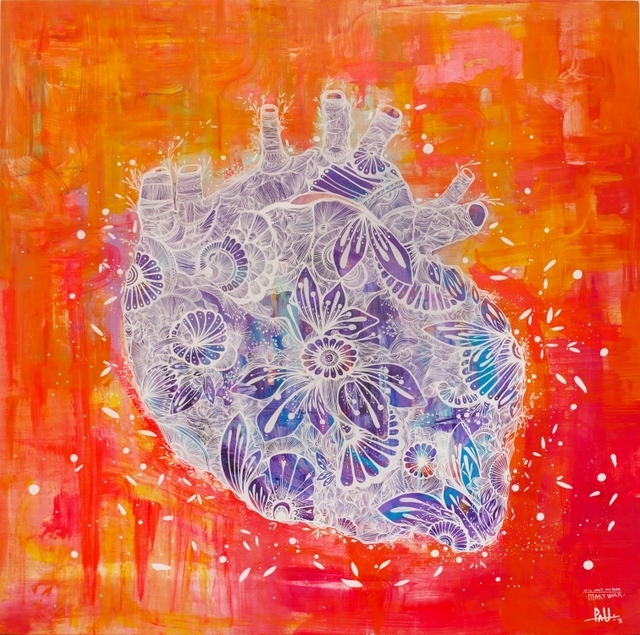 PAU Quintanajornet, ‘"Heart"’, ca. 2019, Painting, Paint marker, ink and acrylic on wood, Parlor Gallery