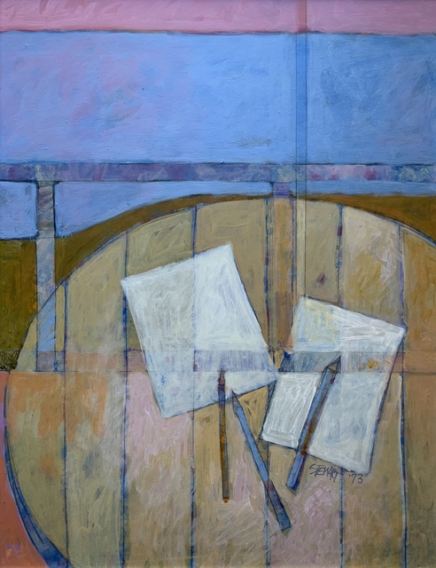 Kipp Stewart, ‘Untitled (Table with Paper and Pencils)’, 1973, Painting, Oil on board, Kwiat Art