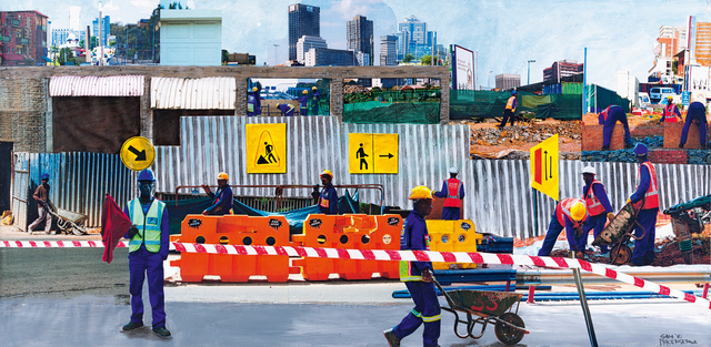 Sam Nhlengethwa, ‘Johannesburg Construction Workers’, Strauss & Co