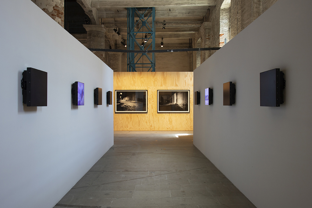 Installation view of Lawrence Abu Hamdan, This whole time there were no land mines, 2017, at the 58th International Art Exhibition - La Biennale di Venezia, May You Live In Interesting Times. Photo by Italo Rondinella. Courtesy of La Biennale di Venezia. Installation view of Lawrence Abu Hamdan, This whole time there were no land mines, 2017, at the 58th International Art Exhibition - La Biennale di Venezia, May You Live In Interesting Times. Photo by Italo Rondinella. Courtesy of La Biennale di Venezia.