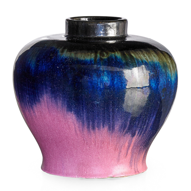 Fulper Pottery, ‘Bulbous Vase In Gun Metal, Indigo and Famille Rose, Flemington, NJ’, ca. 1915, Rago/Wright