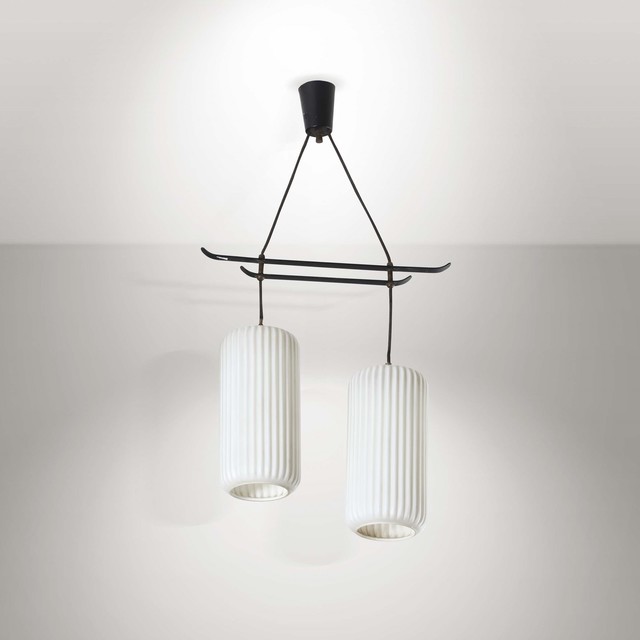 Arredoluce A Pendant Lamp With Opaline Glass Diffusers 1950 Ca