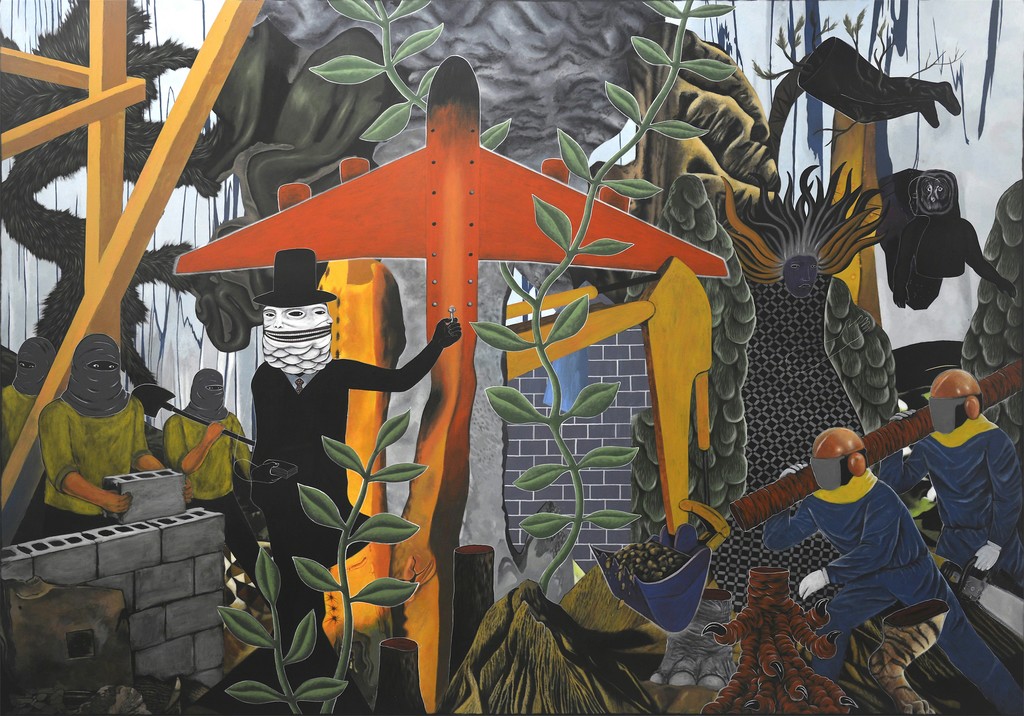 Rodel Tapaya, "The Loss of Rivets", Acrylic on Canvas, 244 x 335 cm, 2018. Rodel Tapaya, "The Loss of Rivets", Acrylic on Canvas, 244 x 335 cm, 2018.