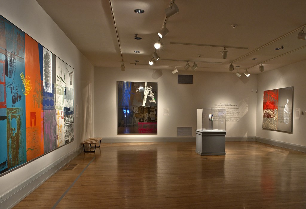 Installation view of "Robert Rauschenberg: ROCI Works from the National Gallery of Art"at the Academy Art Museum, Easton, 2015-2016. Photo: George Holzer Installation view of "Robert Rauschenberg: ROCI Works from the National Gallery of Art"at the Academy Art Museum, Easton, 2015-2016. Photo: George Holzer