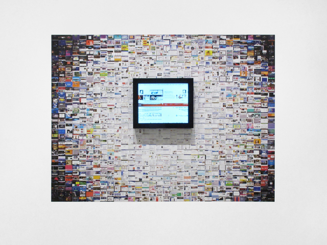 Jason Salavon, ‘Narrative Walk (Websites)’, 2019, Installation, Wallpaper, real-time video, custom software, framed monitor, Inman Gallery