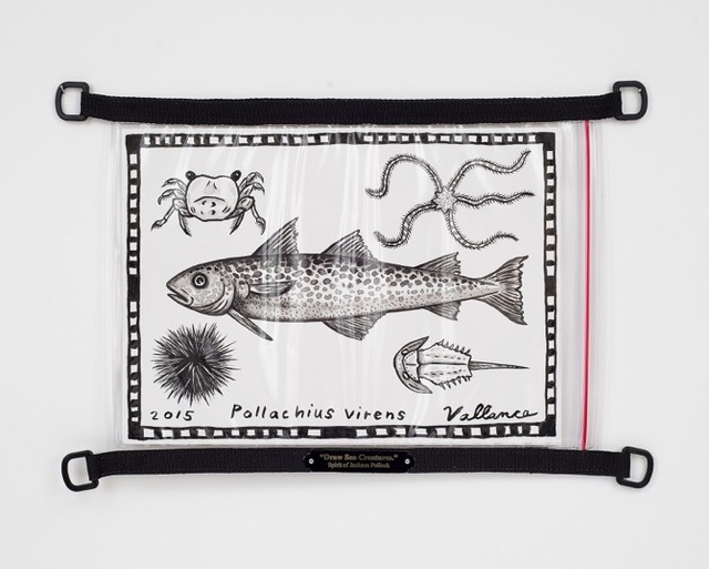 Jeffrey Vallance, ‘"Draw Sea Creatures." Spirit of Jackson Pollock’, 2015, Mixed Media, Ink on paper in waterproof nautical map pouch with brass title plate, Edward Cella Art and Architecture