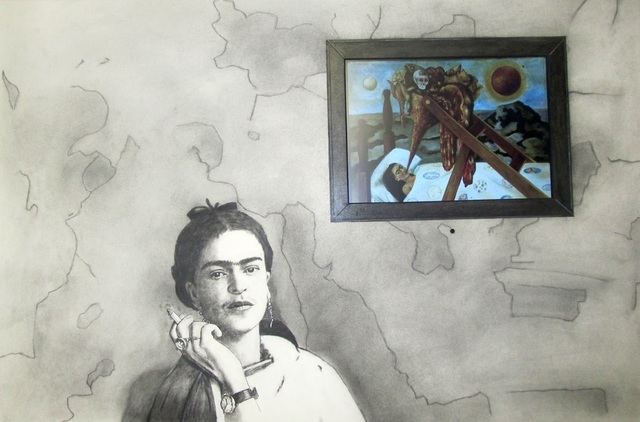 F. Lennox Campello, ‘Frida Smoking’, Installation, Charcoal and conte with embedded video and/or looped digital images, Zenith Gallery
