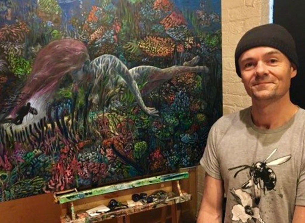 Artist front of his latest work - Mark Liam Smith Artist front of his latest work - Mark Liam Smith