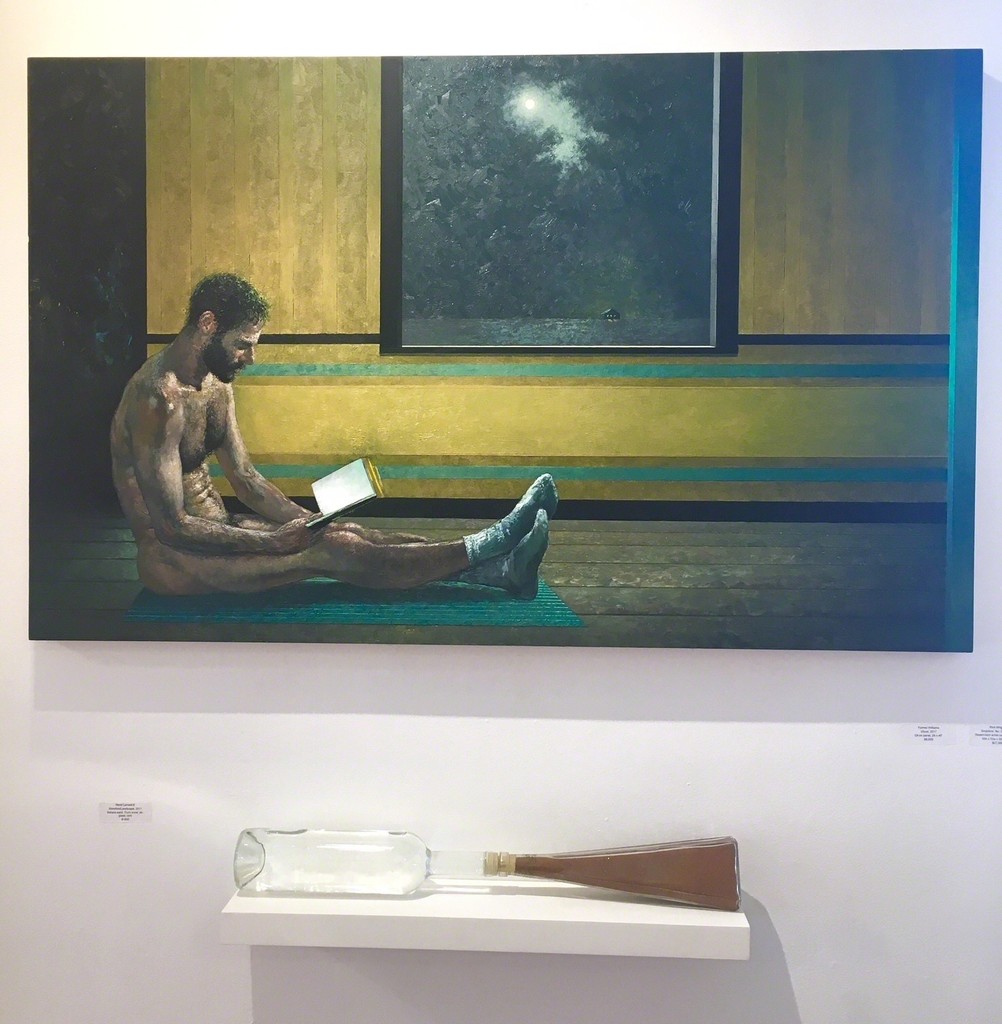 "Ghost", oil on panel, 2017 by Forrest Williams | "Alakshak/Landscape", 2011
Sahara sand, Truro snow, air, glass, cork by René Lamadrid
"Ghost", oil on panel, 2017 by Forrest Williams | "Alakshak/Landscape", 2011
Sahara sand, Truro snow, air, glass, cork by René Lamadrid