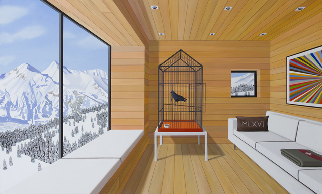 Tom McKinley, ‘Swiss Chalet with Bird’, 2017, Painting, Oil on panel, Berggruen Gallery