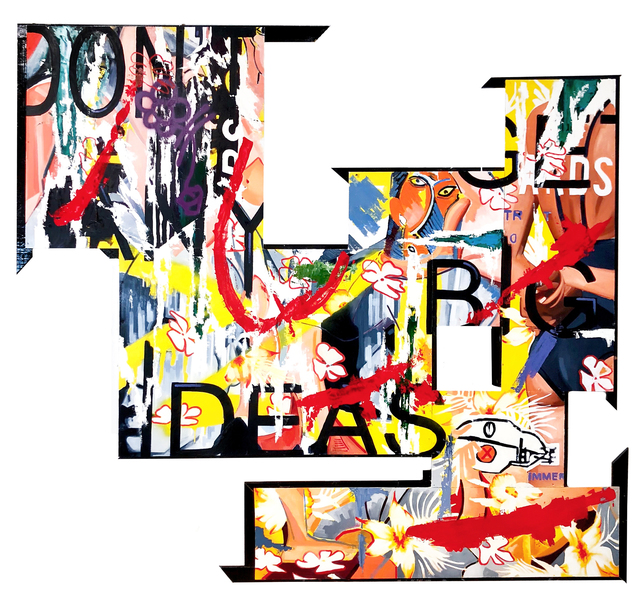 John Grande, ‘John Grande, Don't Get any Big Ideas’, 2018, Painting, Oil, Spray and Enamel on repurposed material, Oliver Cole Gallery