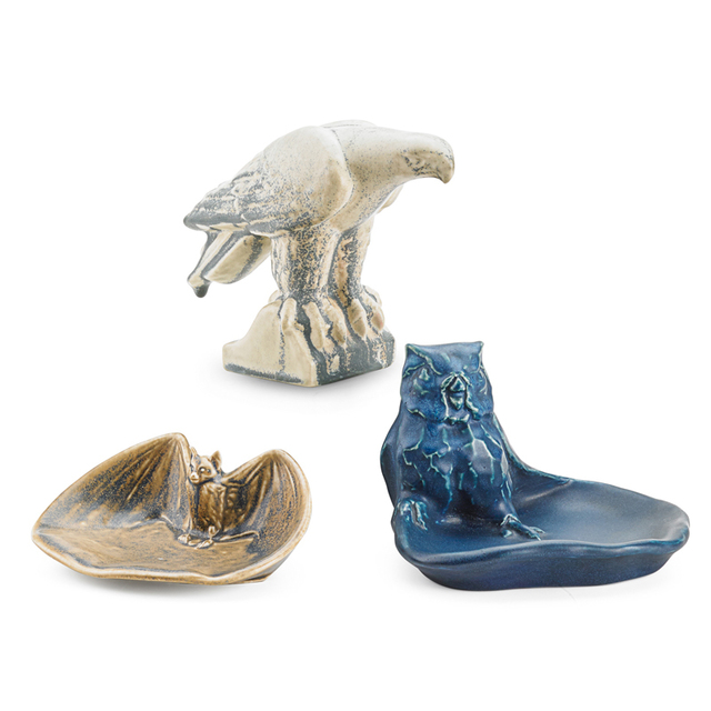 Louise Abel, ‘Three Production Works, Hawk Paperweight (Abel), Owl Coin Tray, and Bat Coin Tray, Cincinnati, OH’, 1915-34, Rago/Wright