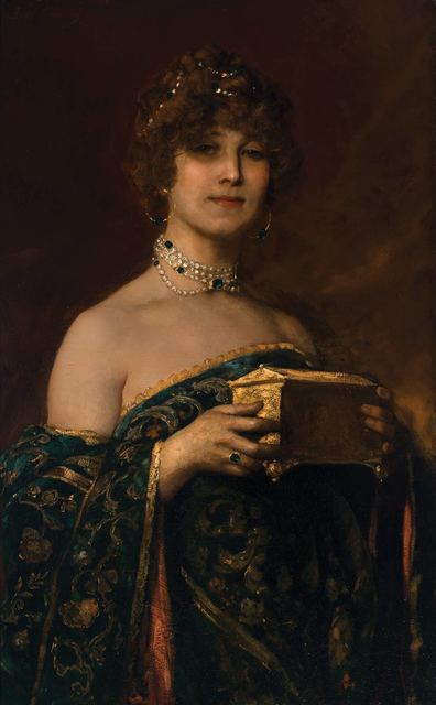 Jean Joseph Benjamin Constant, ‘Lady with a Jewel Box (Prima Donna Marguerite in "Jewel Song" of Gounod's 'Faust'’, Doyle