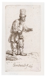 Peasant in a High Cap, Standing Leaning on a Stick
