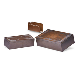 Two Sterling-On-Bronze Humidors And One Letter Holder In Various Patterns, USA