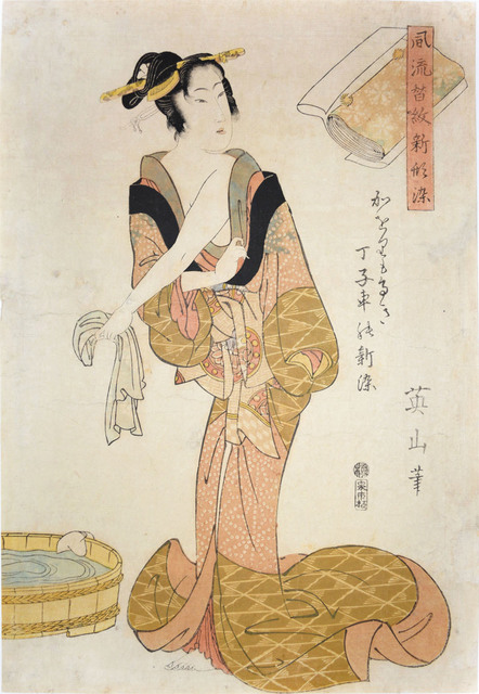 Kikukawa Eizan, ‘Camellia Sasanqua: Bijin Washing’, ca. 1820, Ronin Gallery