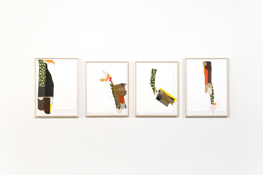 Four works on paper with sewn fabric by Diane Tenerelli-June. Four works on paper with sewn fabric by Diane Tenerelli-June.