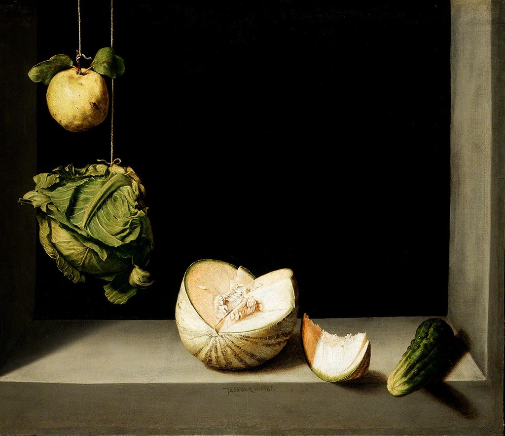 Juan Sánchez Cotán, Quince, Cabbage, Melon and Cucumber Ca. 1602 San Diego, gift of Anne R. and Amy Putnam © The San Diego Museum of Art Juan Sánchez Cotán, Quince, Cabbage, Melon and Cucumber Ca. 1602 San Diego, gift of Anne R. and Amy Putnam © The San Diego Museum of Art