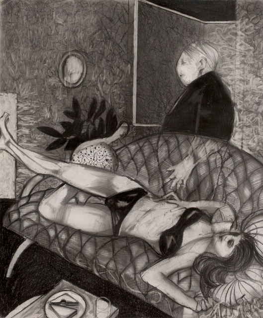 James Davis, ‘Woman on Couch’, 1975, Drawing, Collage or other Work on Paper, Charcoal on paper, framed, Bentley Gallery